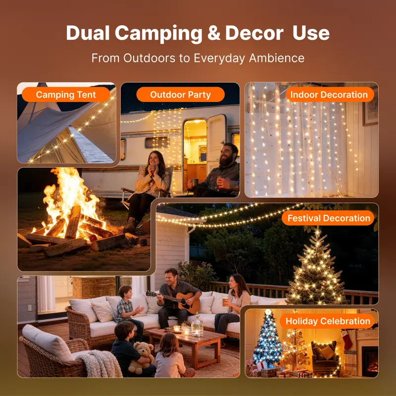49.2FT Retractable Solar Camping String Lights – 5400mAh Waterproof Outdoor Light