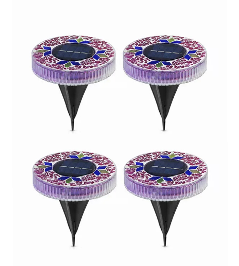 Stained Glass Mosaic Disk Lights, Automatic, Wireless, Waterproof, Outdoor Decorative Pathway LED Garden Lights