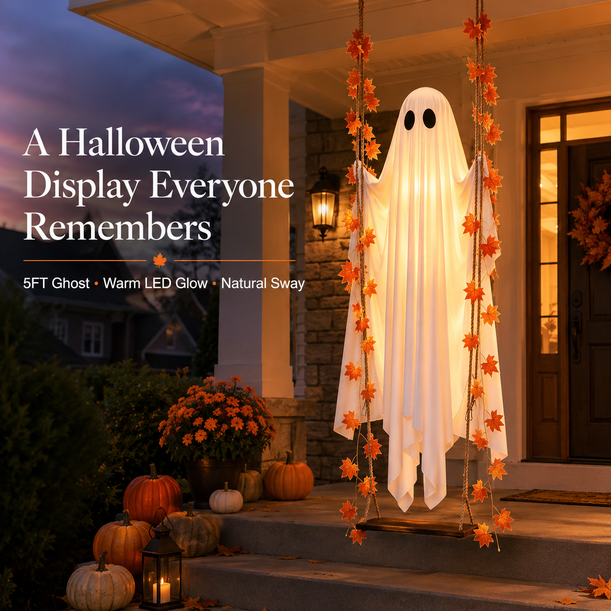๐ป The Viral 5FT Swinging Ghost โ Light-Up Halloween Porch Decor ๐โจ