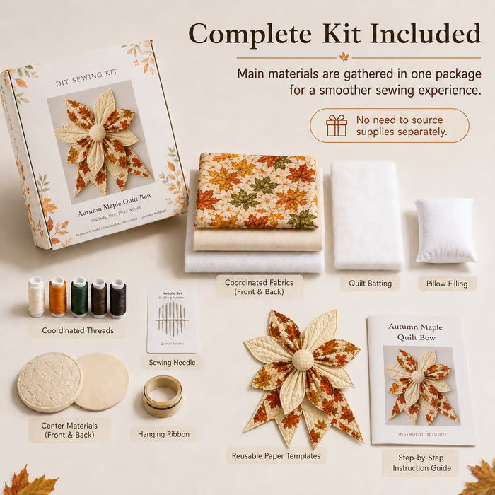 π Oversized Quilted Bow Sewing Kit | Coordinated Printed Fabrics, Soft Batting, Pre-Designed Templates & Complete Supplies for a Full 23β25 in Statement Bow πβ¨
