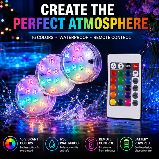 🔥Submersible LED Waterproof Lights – 16 Color Remote Control Aquarium & Party Atmosphere Light