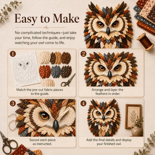 💥 LAST DAY 49% OFF - 🦉 Layered Fabric Owl Wall Art DIY Kit – Relaxing Craft, Beautiful Results (📦Buy 2 Free Shipping)