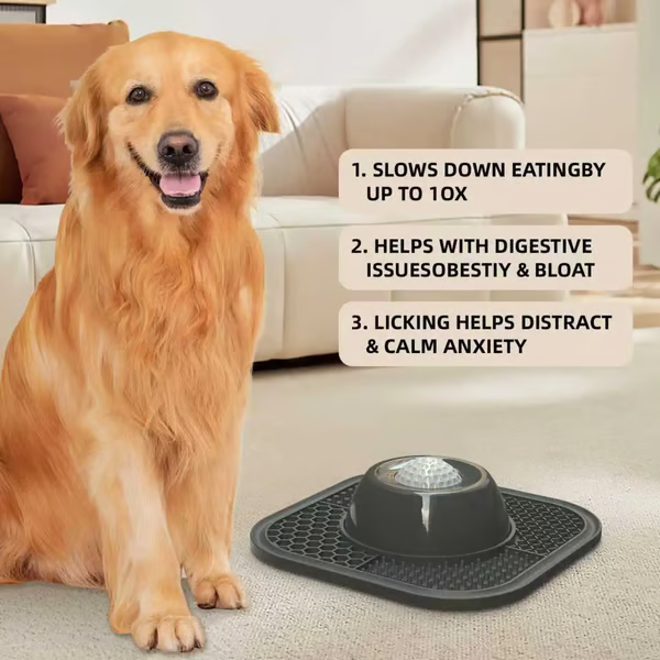 Anti-Slip Slow Feeder Lick Bowl with Built-in Ball – 3/4 Cup for Liquid Treats, Bone Broth & Yogurt – for All Dog Breeds