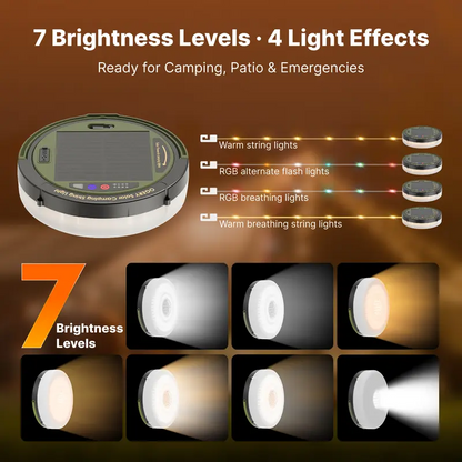 49.2FT Retractable Solar Camping String Lights – 5400mAh Waterproof Outdoor Light