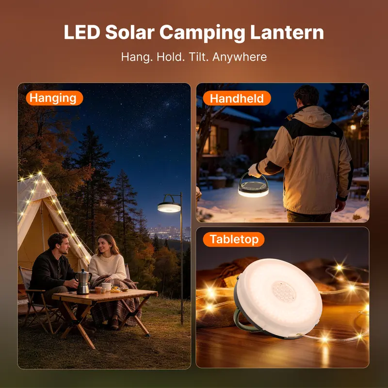 49.2FT Retractable Solar Camping String Lights – 5400mAh Waterproof Outdoor Light