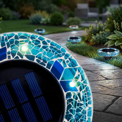 Stained Glass Mosaic Disk Lights, Automatic, Wireless, Waterproof, Outdoor Decorative Pathway LED Garden Lights