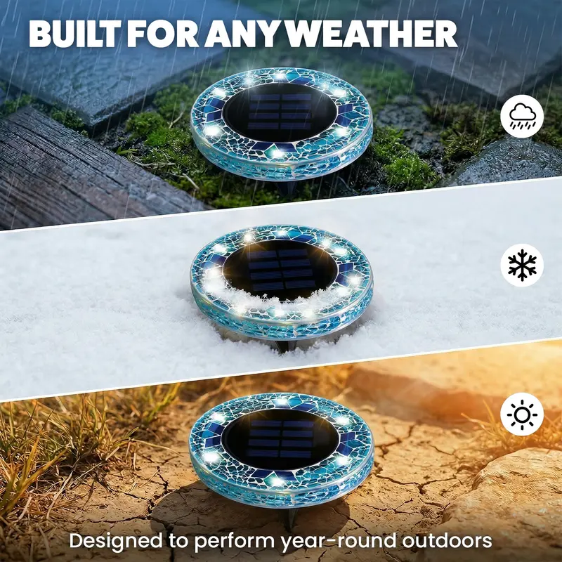 Stained Glass Mosaic Disk Lights, Automatic, Wireless, Waterproof, Outdoor Decorative Pathway LED Garden Lights