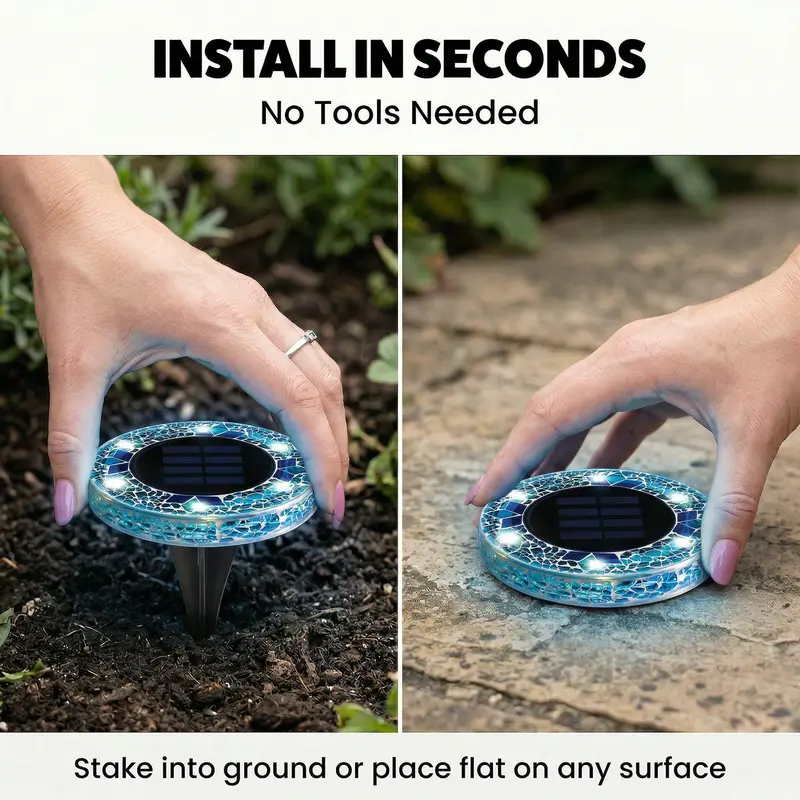 Stained Glass Mosaic Disk Lights, Automatic, Wireless, Waterproof, Outdoor Decorative Pathway LED Garden Lights