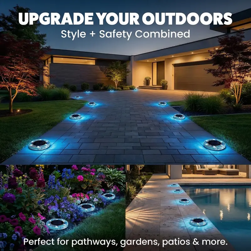 Stained Glass Mosaic Disk Lights, Automatic, Wireless, Waterproof, Outdoor Decorative Pathway LED Garden Lights