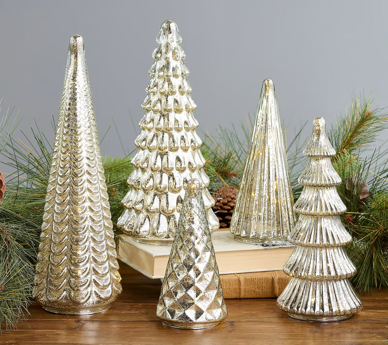 BFF Collection Set of 5 Illuminated Mercury Glass Trees