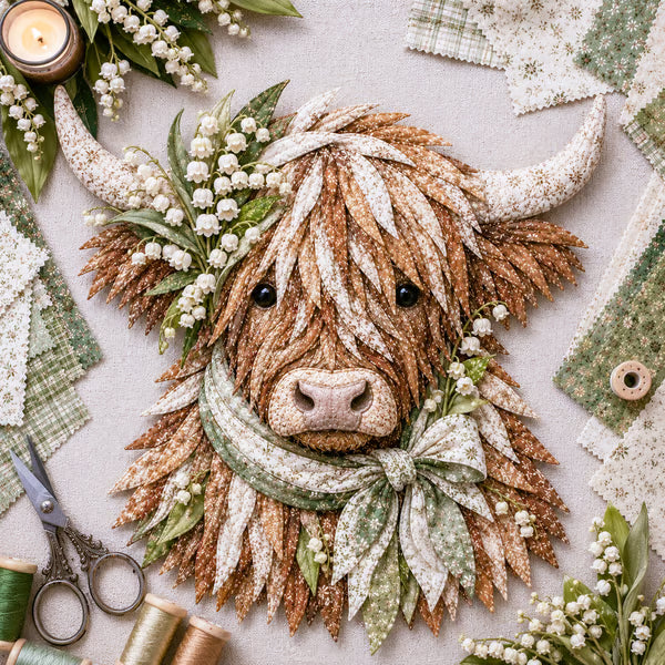 ⏰LAST DAY 49% OFF - 🐮💐🌸 Birth Flower Highland Cow 3D Layered Fabric Art DIY Kit | Complete Kit Included