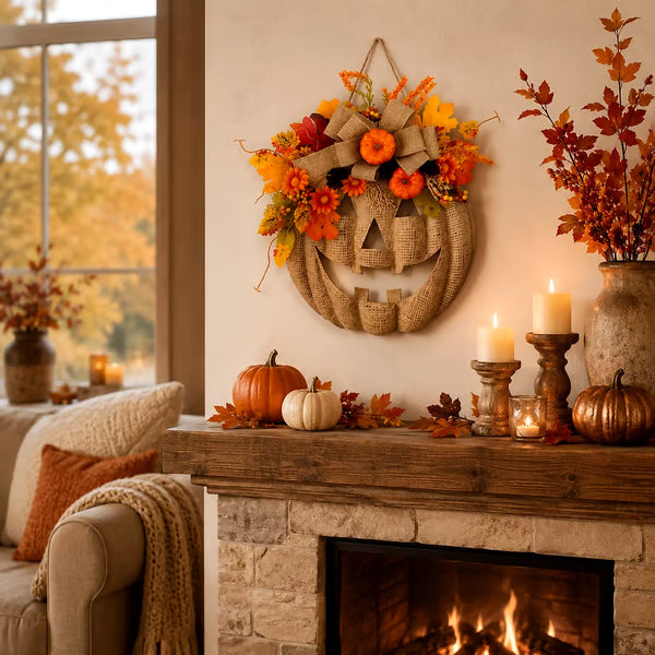🎉🎃✨ Lighted Burlap Pumpkin Wreath