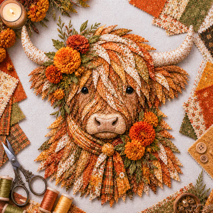 ⏰LAST DAY 49% OFF - 🐮💐🌸 Birth Flower Highland Cow 3D Layered Fabric Art DIY Kit | Complete Kit Included