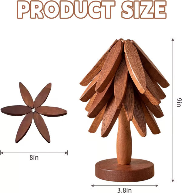 🔥Christmas Early Discount 49% Off✨Natural Tree Trivet Set - 4 Wooden Trivets & 1 Stand Like a Christmas Tree