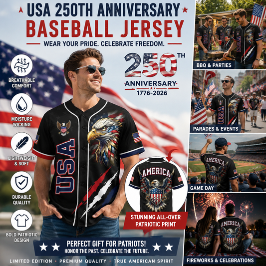 🦅USA 250th Anniversary All-Over Print Patriotic Baseball Jersey