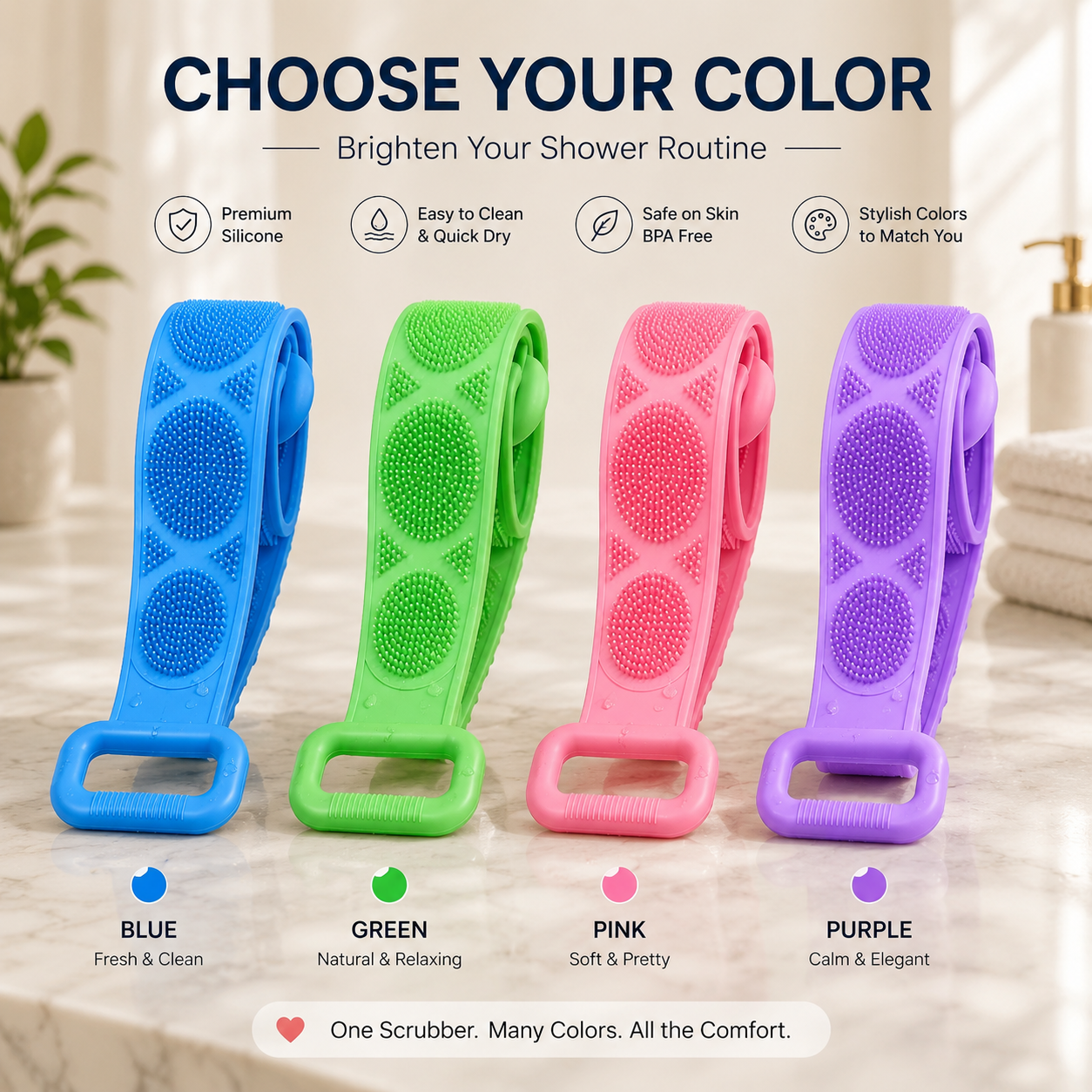 🚿 Double-Sided Silicone Back Scrubber – Long Exfoliating Bath Brush