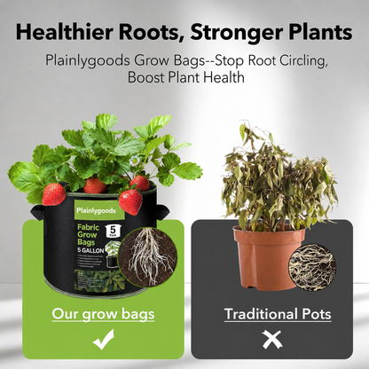 Plainlygoods 5-pack Heavy-Duty Breathable Grow Bags