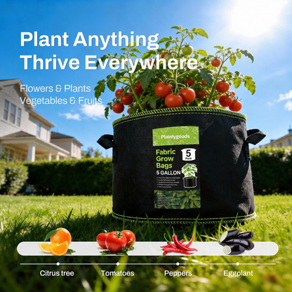 Plainlygoods 5-pack Heavy-Duty Breathable Grow Bags