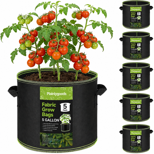 Plainlygoods 5-pack Heavy-Duty Breathable Grow Bags