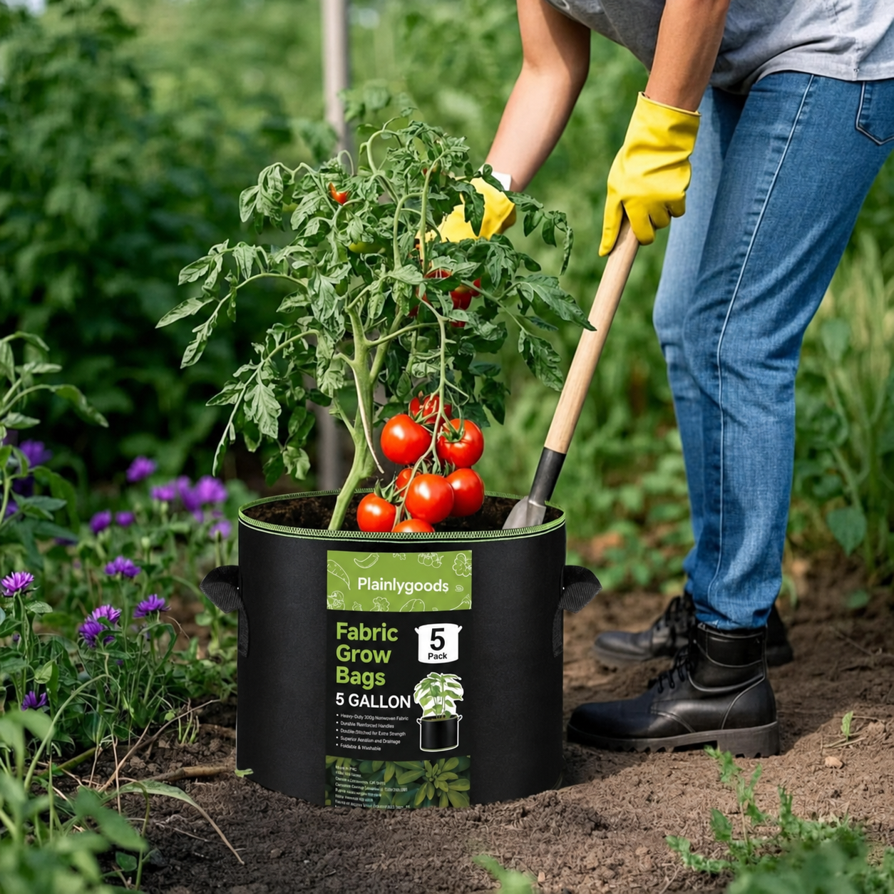 Plainlygoods 5-pack Heavy-Duty Breathable Grow Bags
