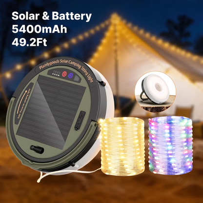 49.2FT Retractable Solar Camping String Lights – 5400mAh Waterproof Outdoor Light