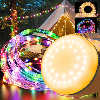 49.2FT Retractable Solar Camping String Lights – 5400mAh Waterproof Outdoor Light