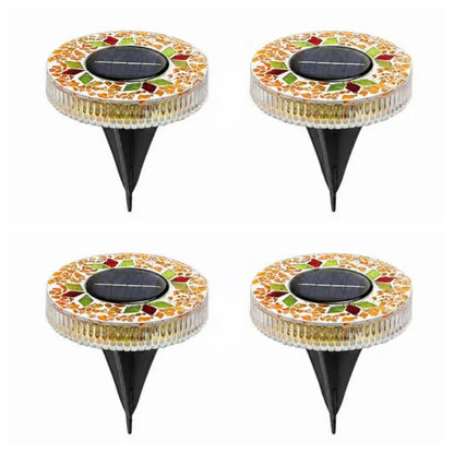 Stained Glass Mosaic Disk Lights, Automatic, Wireless, Waterproof, Outdoor Decorative Pathway LED Garden Lights