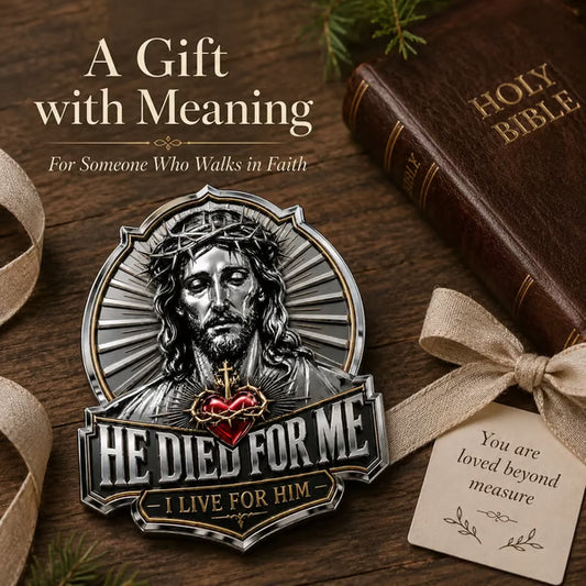 ❤️He Died For Me 3D Metal Emblem ✝️ | Waterproof • No Fade • No Rust • Adhesive & Magnetic (2-in-1) 🧲