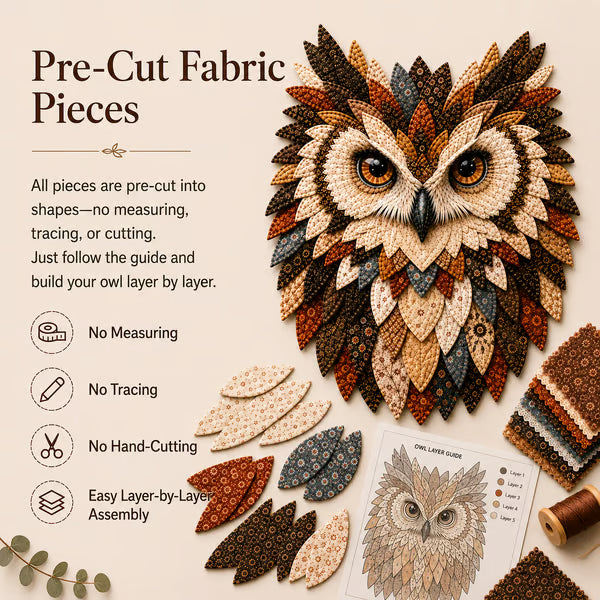 💥 LAST DAY 49% OFF - 🦉 Layered Fabric Owl Wall Art DIY Kit – Relaxing Craft, Beautiful Results (📦Buy 2 Free Shipping)