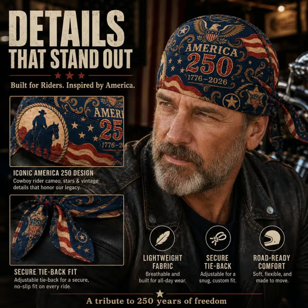 🔥LIMITED AMERICA 250 DESIGN — Cycling Pirate Hat / Biker Headwrap (Adjustable tie-back fit)