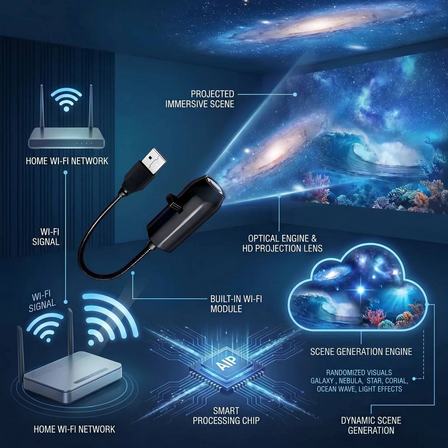 Smart Holographic Star & Ocean 5D Projector