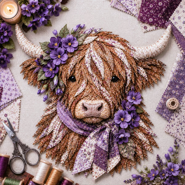 ⏰LAST DAY 49% OFF - 🐮💐🌸 Birth Flower Highland Cow 3D Layered Fabric Art DIY Kit | Complete Kit Included